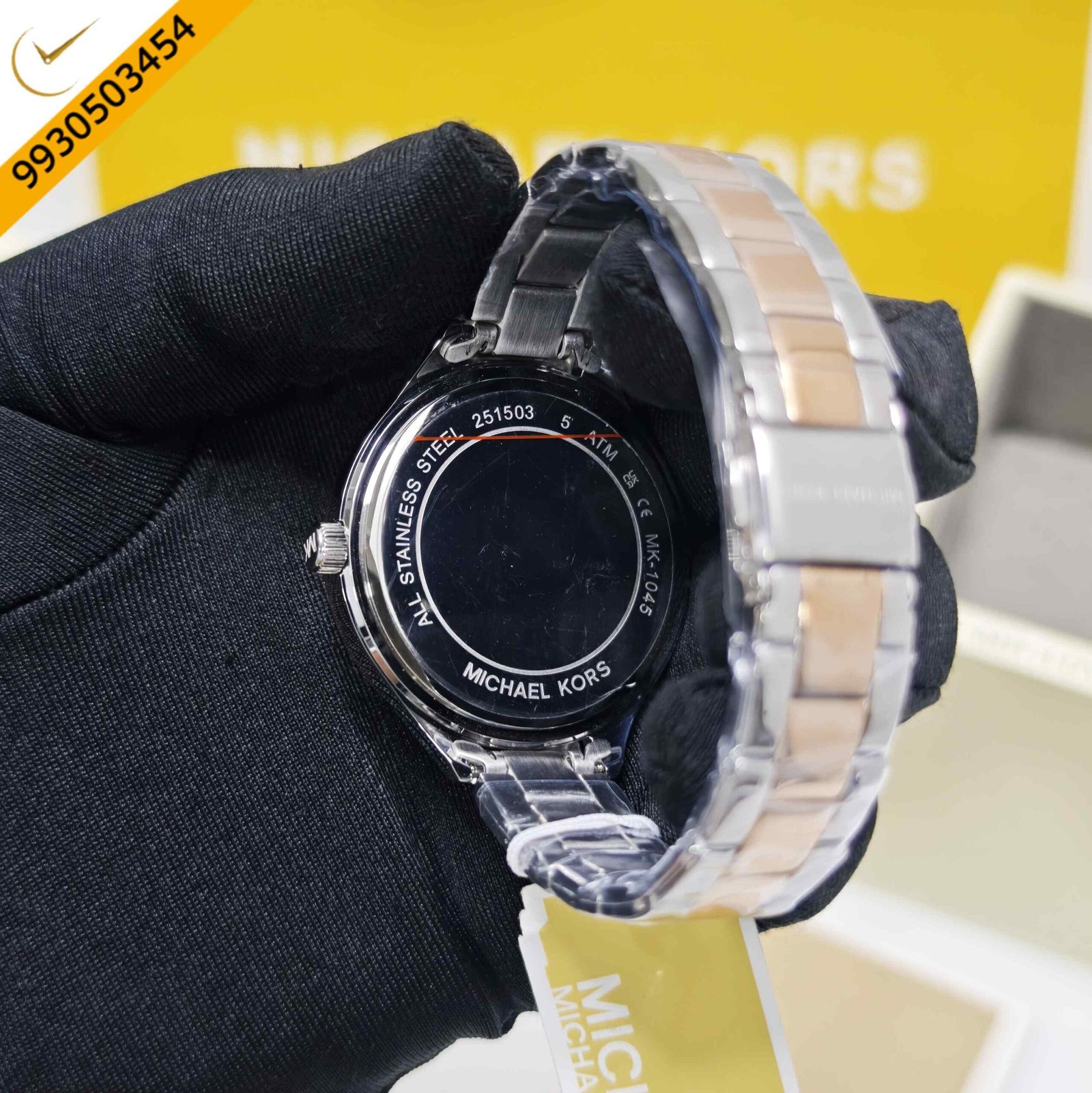 Michael Kors MK1045 Rose Gold White Diamond Dial Dual Tone Swiss Watch - Image 4