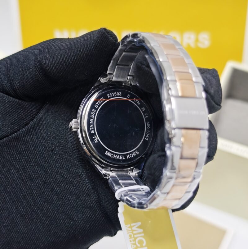 Michael Kors MK1045 Rose Gold White Diamond Dial Dual Tone Swiss Watch - Image 4