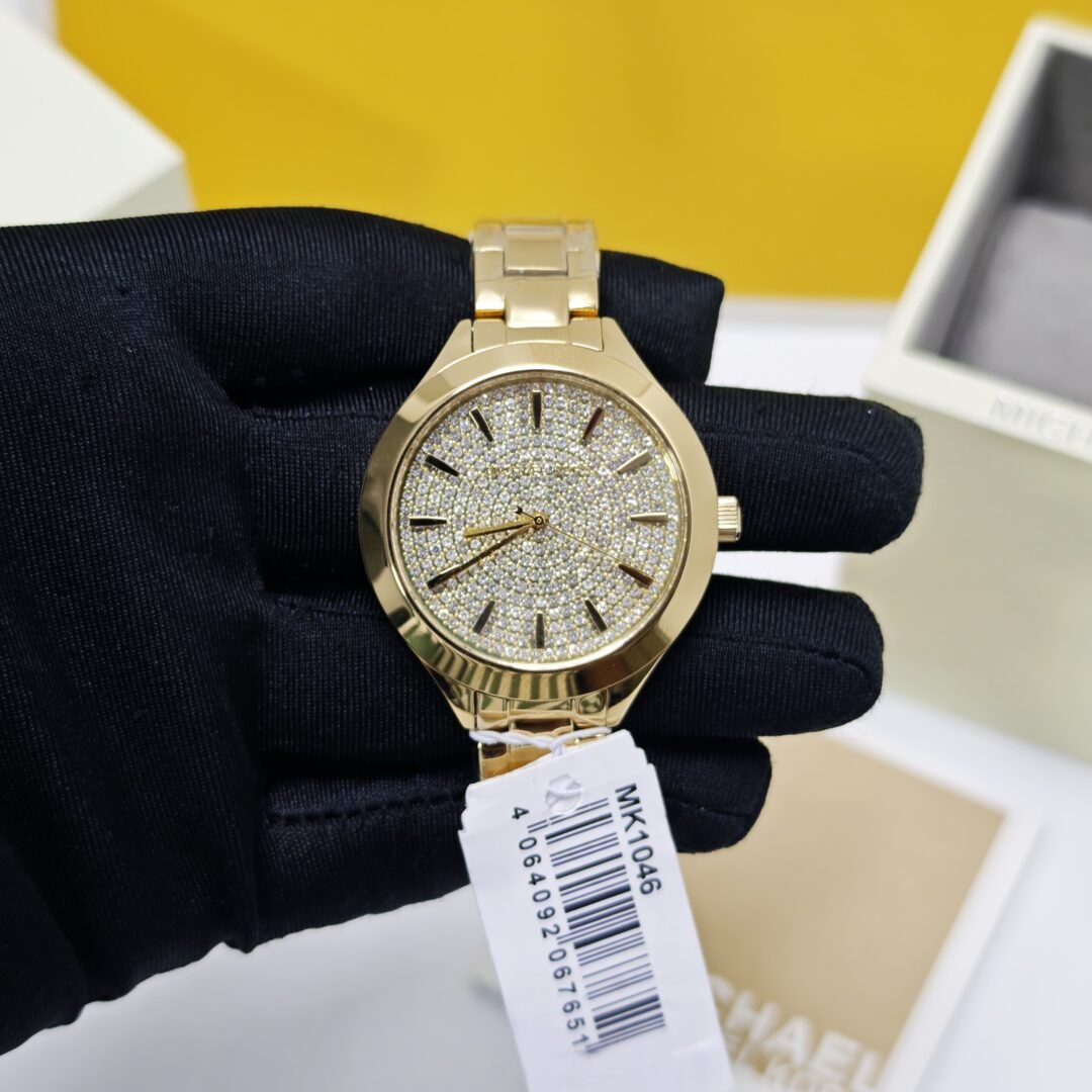 Michael Kors MK1046 Golden Steel White Diamond Dial Swiss Watch