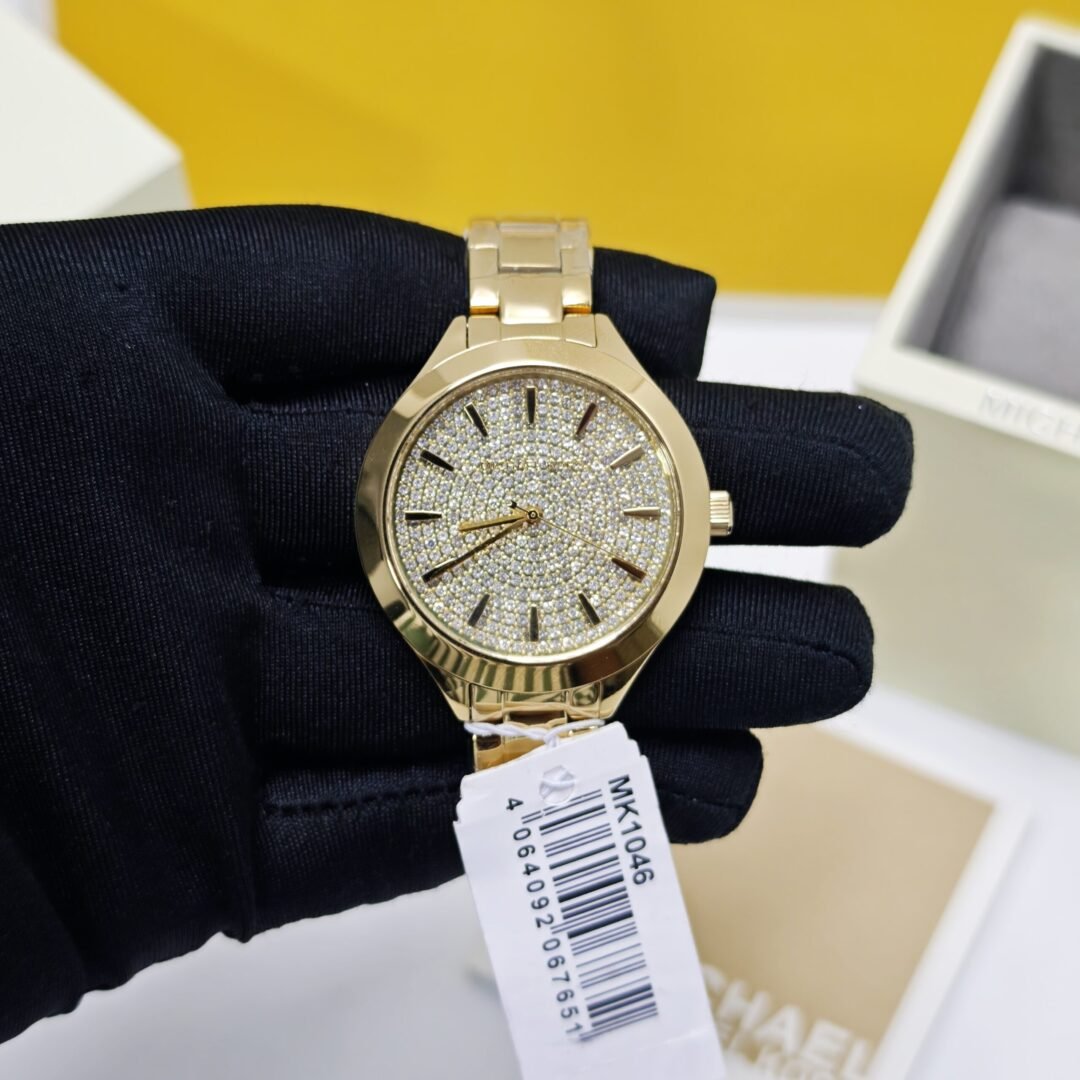 Michael Kors MK1046 Golden Steel White Diamond Dial Swiss Watch