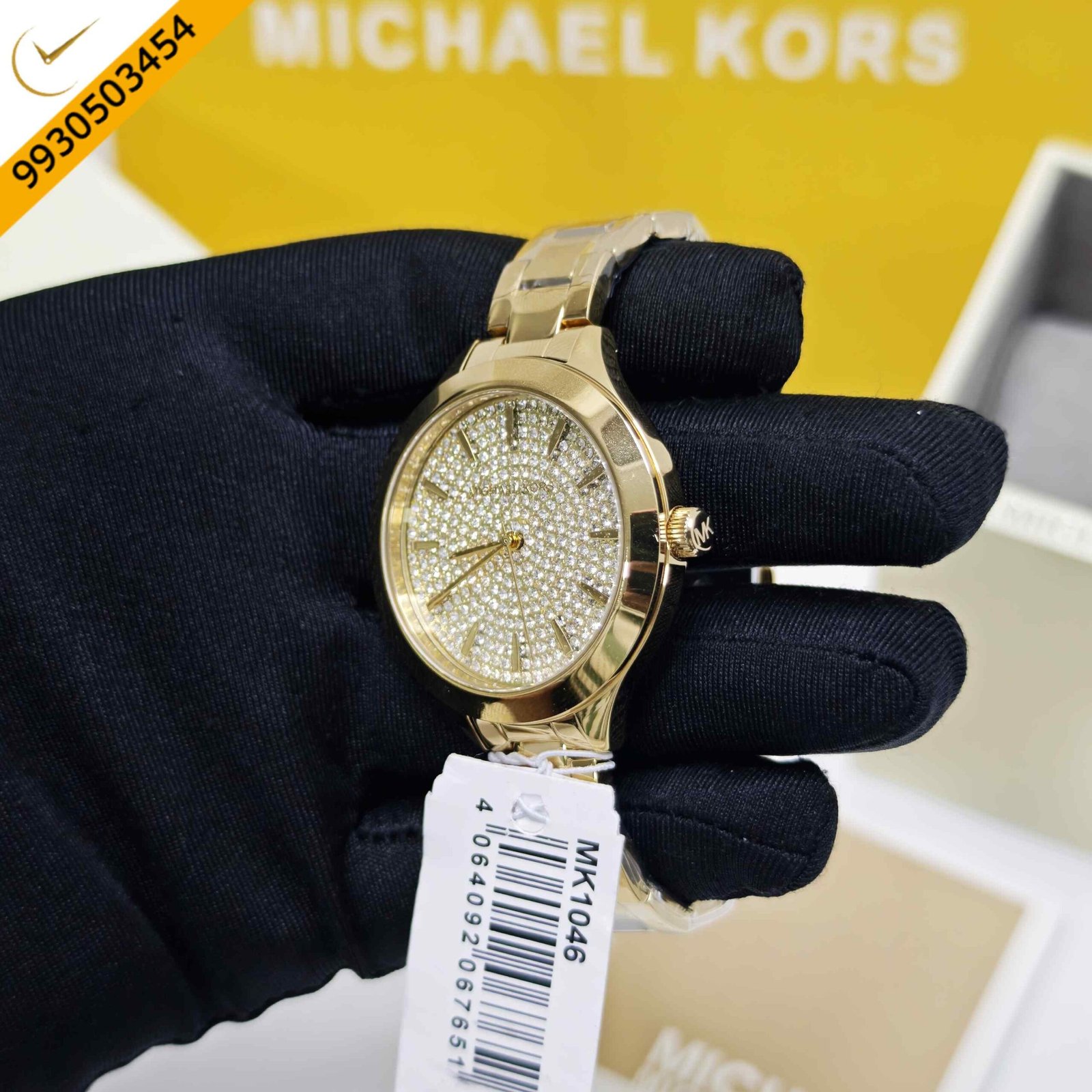 Michael Kors MK1046 Golden Steel White Diamond Dial Swiss Watch - Image 2