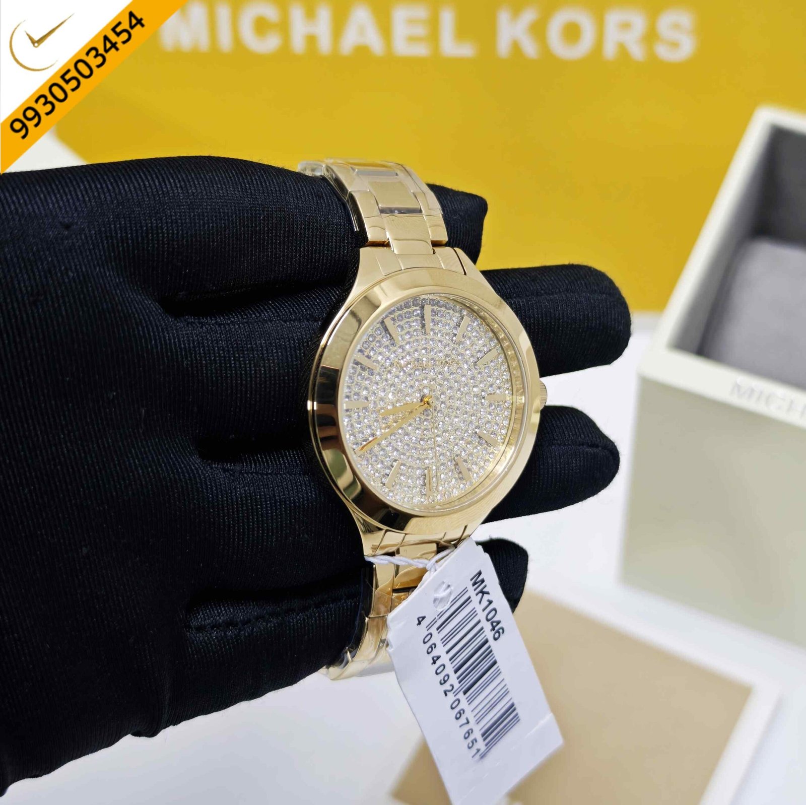 Michael Kors MK1046 Golden Steel White Diamond Dial Swiss Watch - Image 3