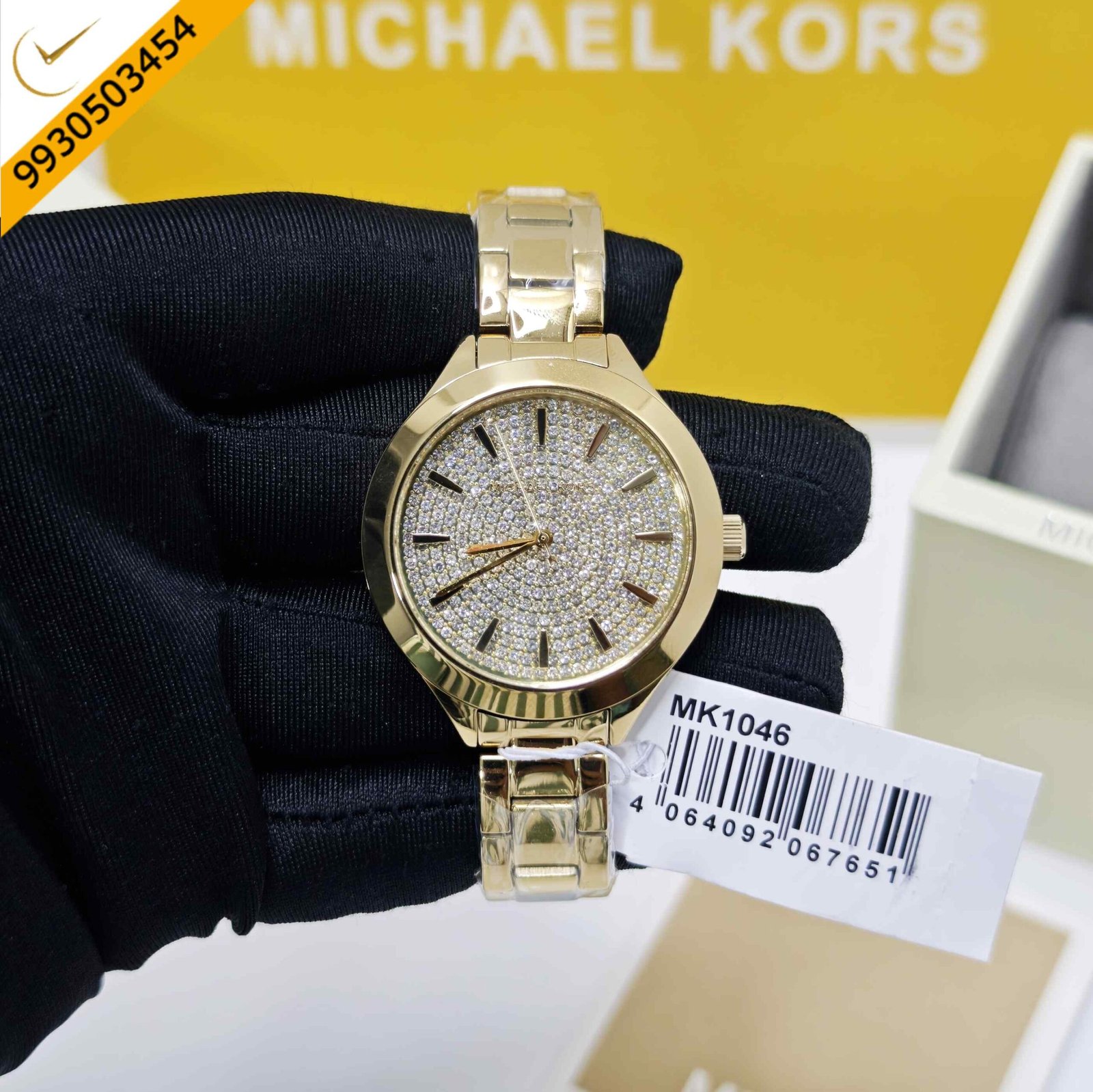 Michael Kors MK1046 Golden Steel White Diamond Dial Swiss Watch