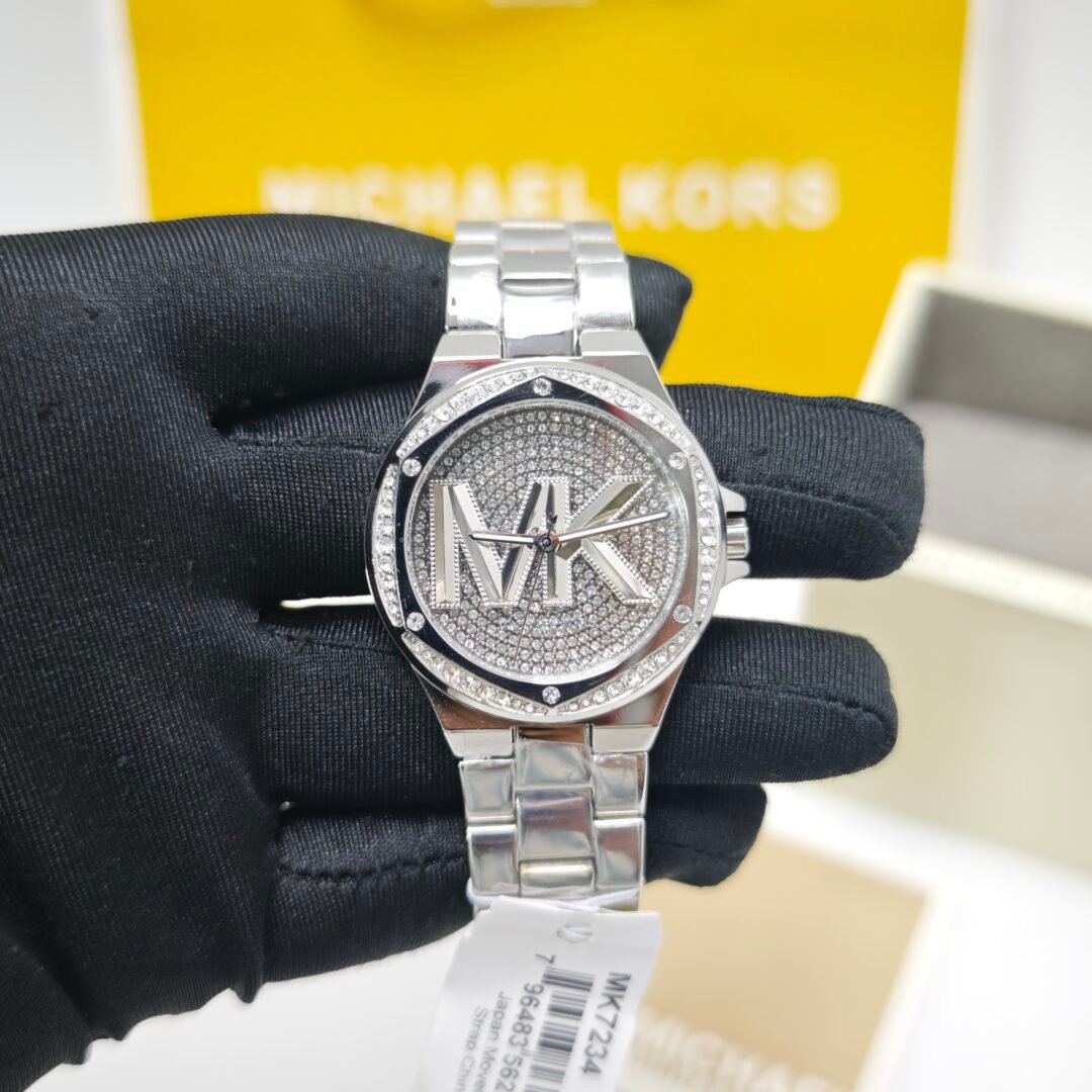 Michael Kors MK7234 Lennox Steel White Diamond MK logo Dial Swiss Watch