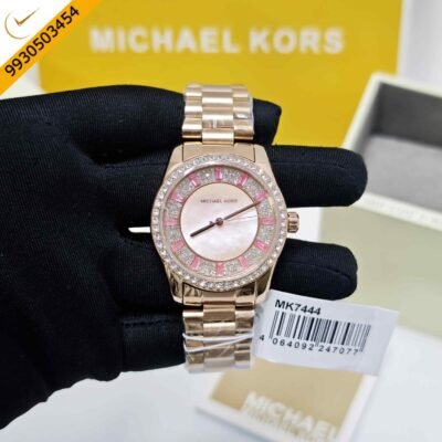 Michael Kors Mk 7444 Full Rose Gold Stick Diamond Mark Swiss Watch