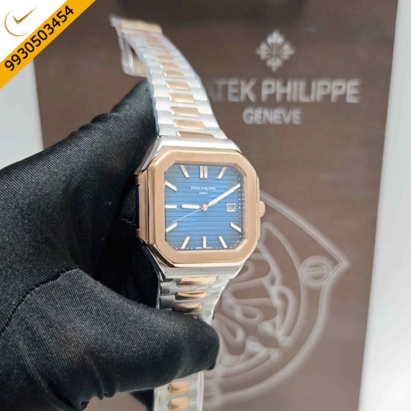 Patek Philippe Cubitus Rose Gold Blue Dial Dual-Tone Strap Swiss Automatic Watch - Image 3