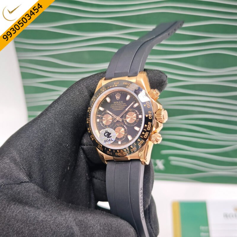 Rolex Oyster Perpetual Cosmograph Daytona Rose Gold Black Dail Swiss Semi ETA Automatic Watch - Image 2
