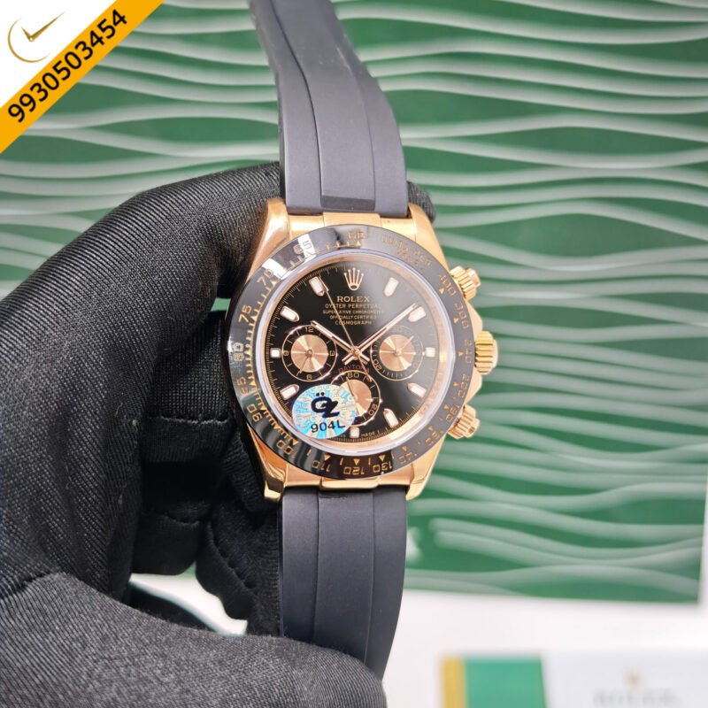 Rolex Oyster Perpetual Cosmograph Daytona Rose Gold Black Dail Swiss Semi ETA Automatic Watch - Image 3