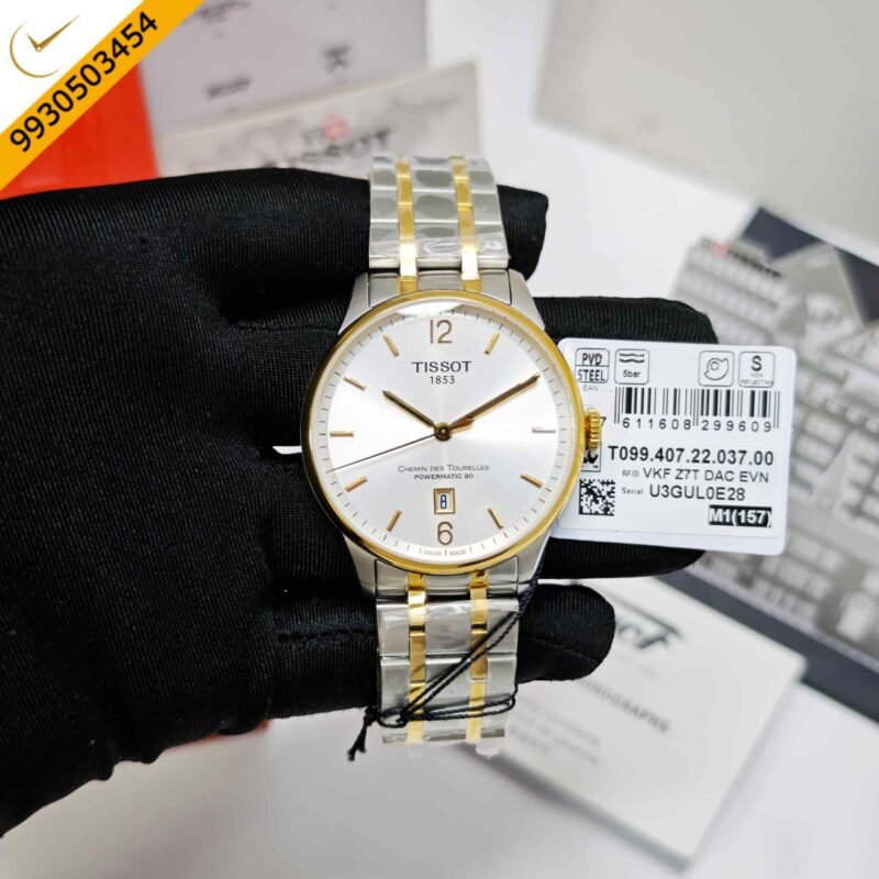 Tissot Chemin Des Tourelles Powermatic 80 Gold White Dial Dual Tone Store Quality Swiss Automatic Watch - Image 2
