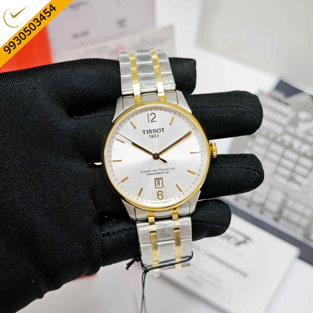 Tissot Chemin Des Tourelles Powermatic 80 Gold White Dial Dual Tone Store Quality Swiss Automatic Watch