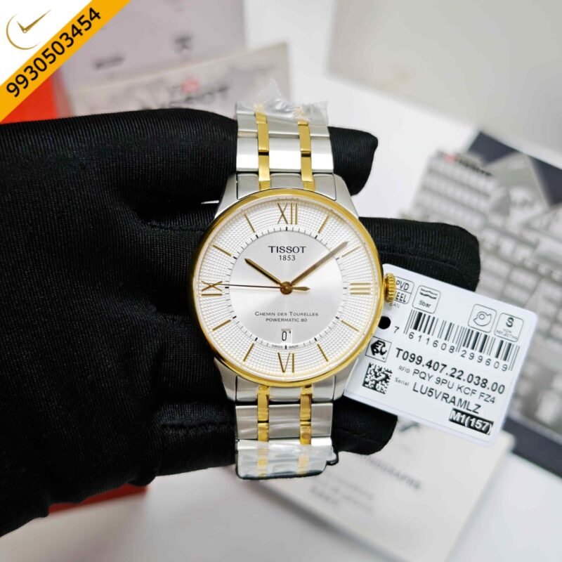 Tissot Chemin des Tourelles Powermatic 80 Gold White Dial Dual Tone Store Quality Swiss Automatic Watch - Image 2