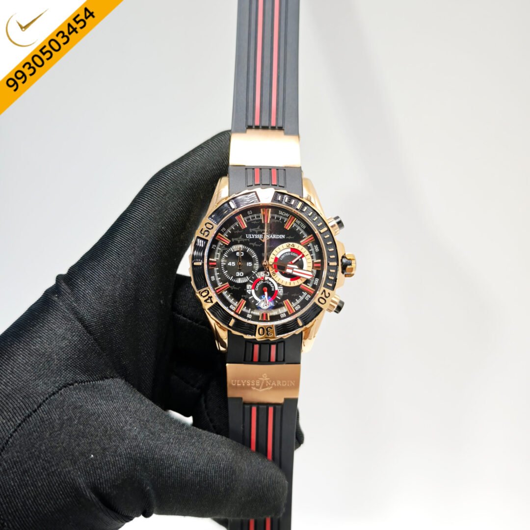 Ulysse Nardin Marine Diver Chronograph Black Dial Red Marking Blue Rubber Swiss Automatic Watch