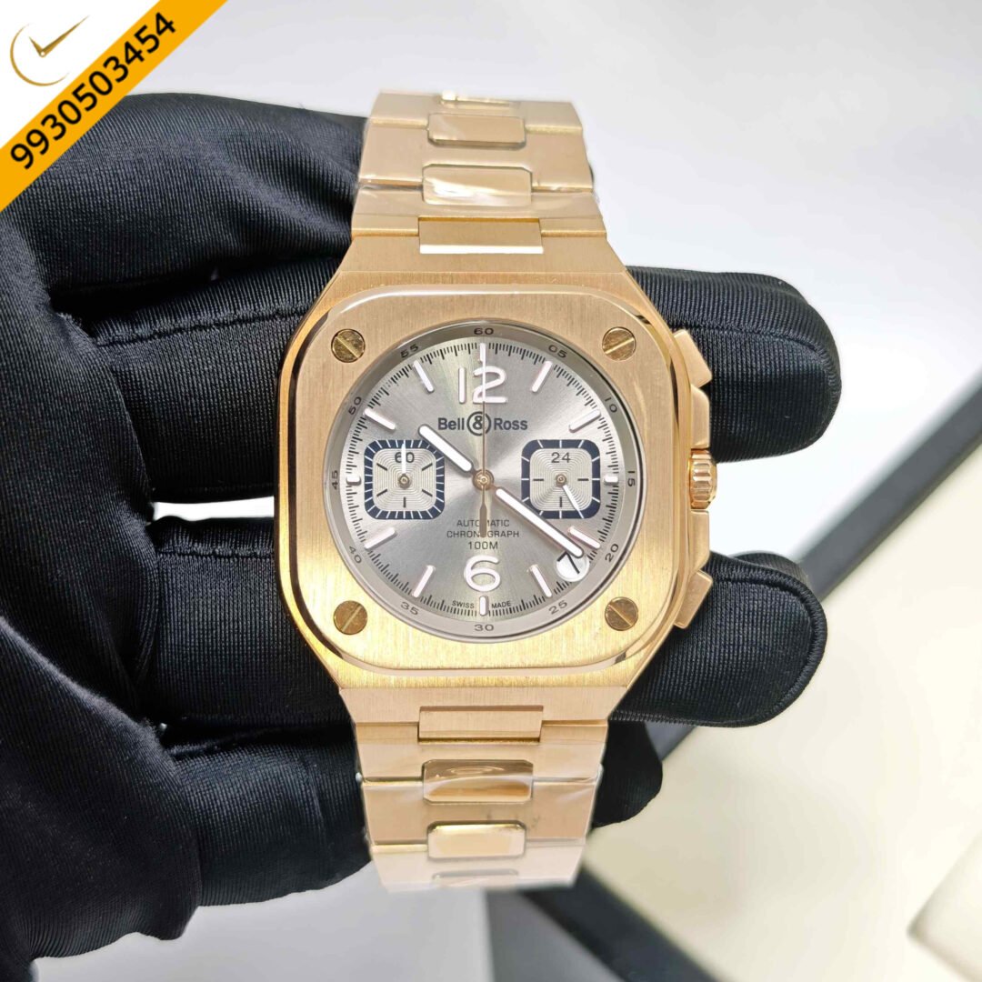 Bell & Ross BR-05 Chronograph Rose Gold Grey Dial Steel Strap Swiss Watch