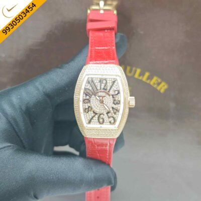 Franck Muller 18k Rose Gold Vanguard Diamond White Dial Leather Strap Swiss Automatic Watch