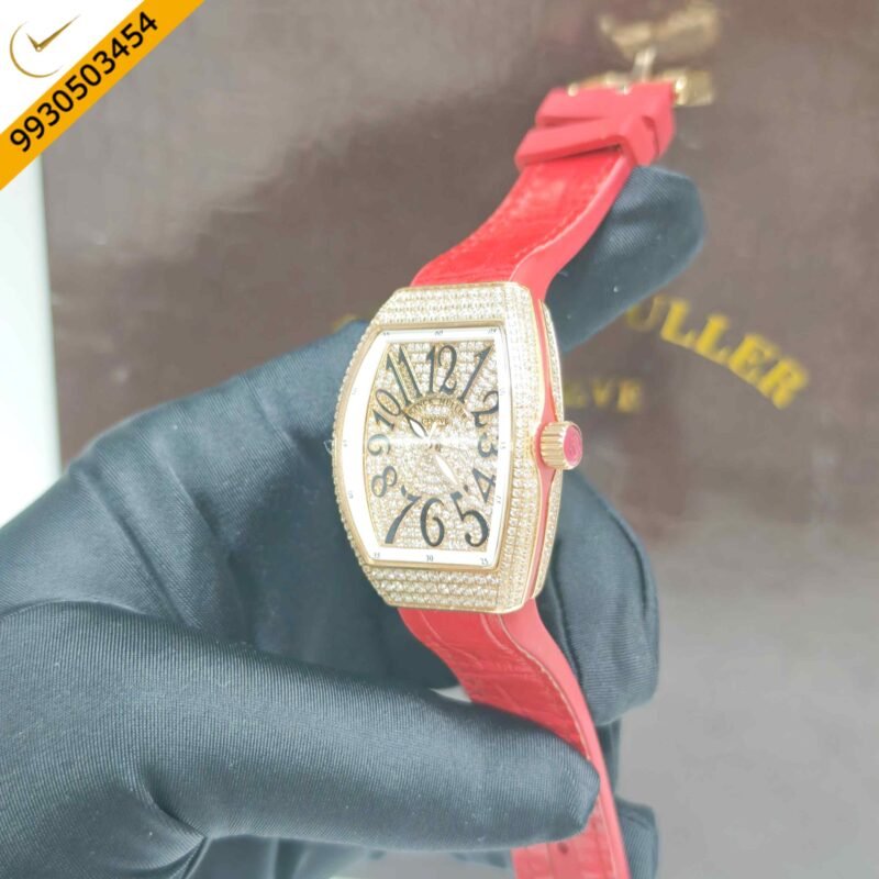 Franck Muller 18k Rose Gold Vanguard Diamond White Dial Leather Strap Swiss Automatic Watch - Image 2