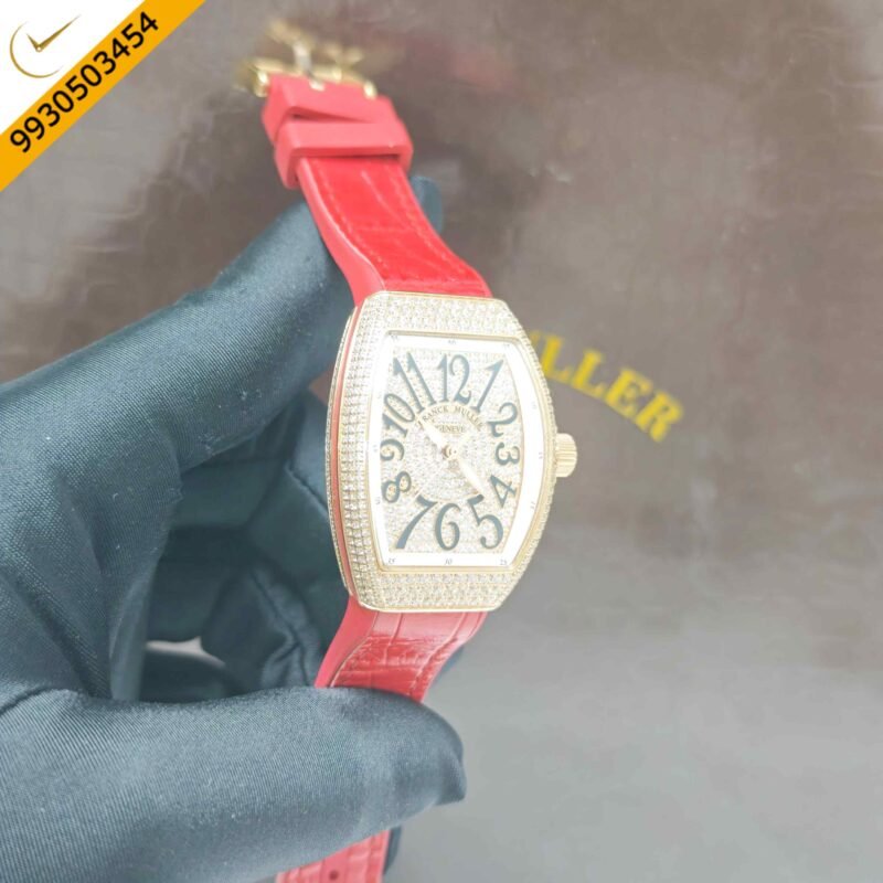 Franck Muller 18k Rose Gold Vanguard Diamond White Dial Leather Strap Swiss Automatic Watch - Image 3