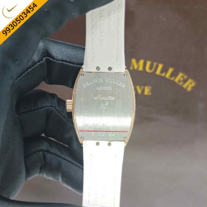 Franck Muller 18k Rose Gold Vanguard Diamond White Dial White Leather Strap Swiss Automatic Watch - Image 4