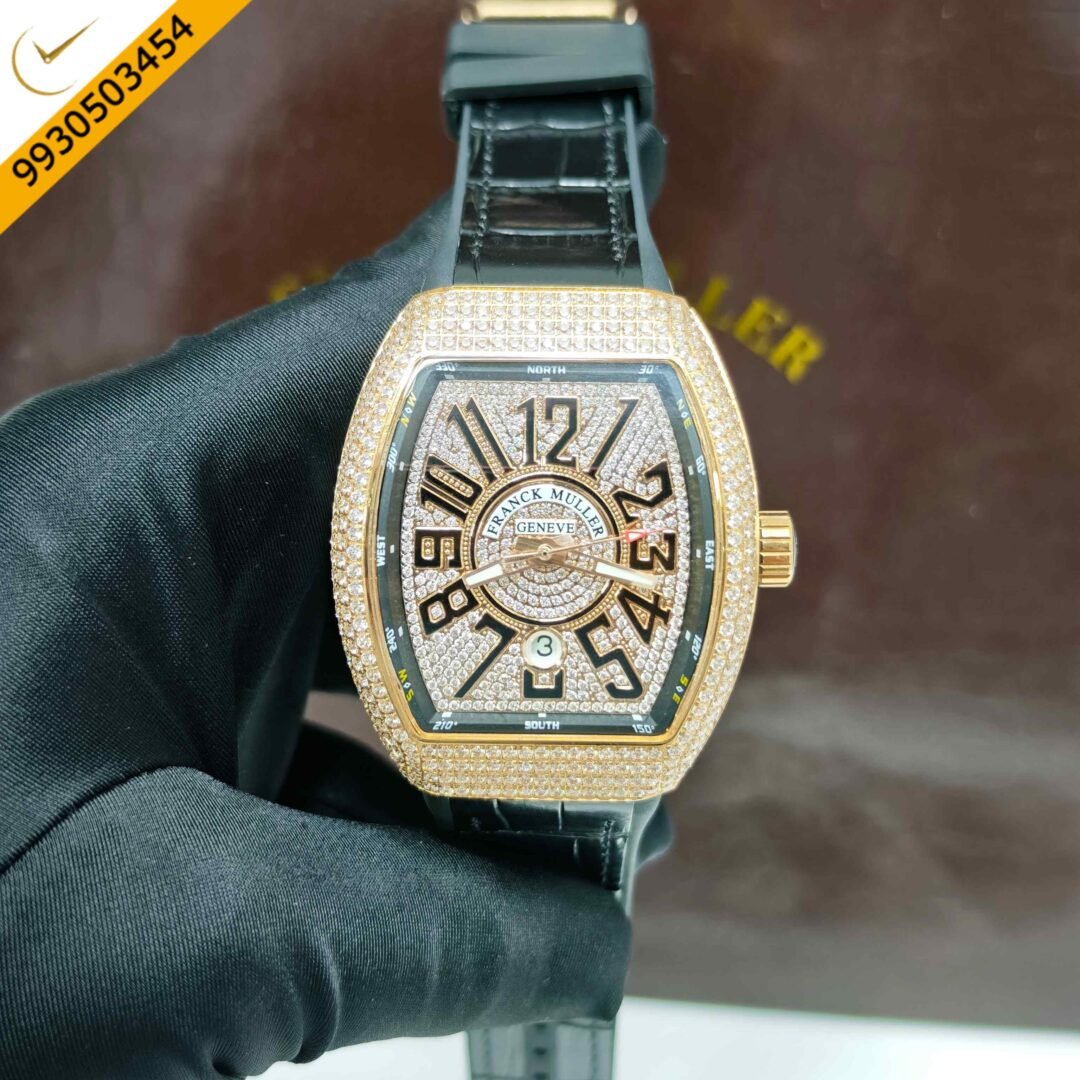 Franck Muller V45 Rose Gold Full Diamond Studded Dial Swiss Automatic Watch