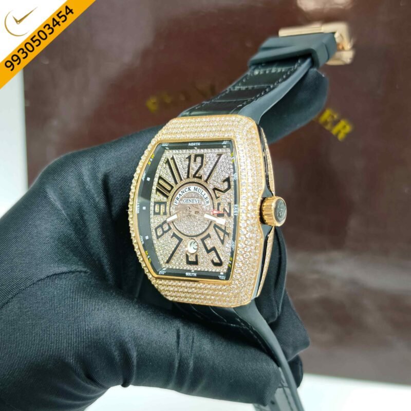 Franck Muller V45 Rose Gold Full Diamond Studded Dial Swiss Automatic Watch - Image 2