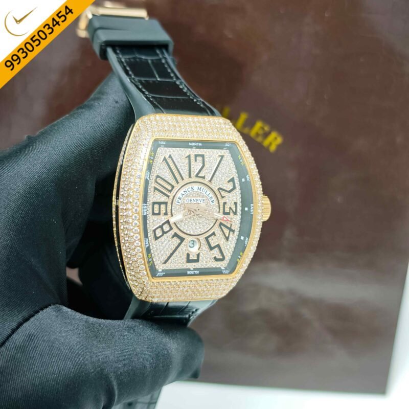 Franck Muller V45 Rose Gold Full Diamond Studded Dial Swiss Automatic Watch - Image 3