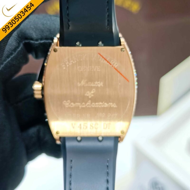 Franck Muller Vanguard Yachting Diamond Case Black Dial Leather Strap Swiss Automatic Watch - Image 5