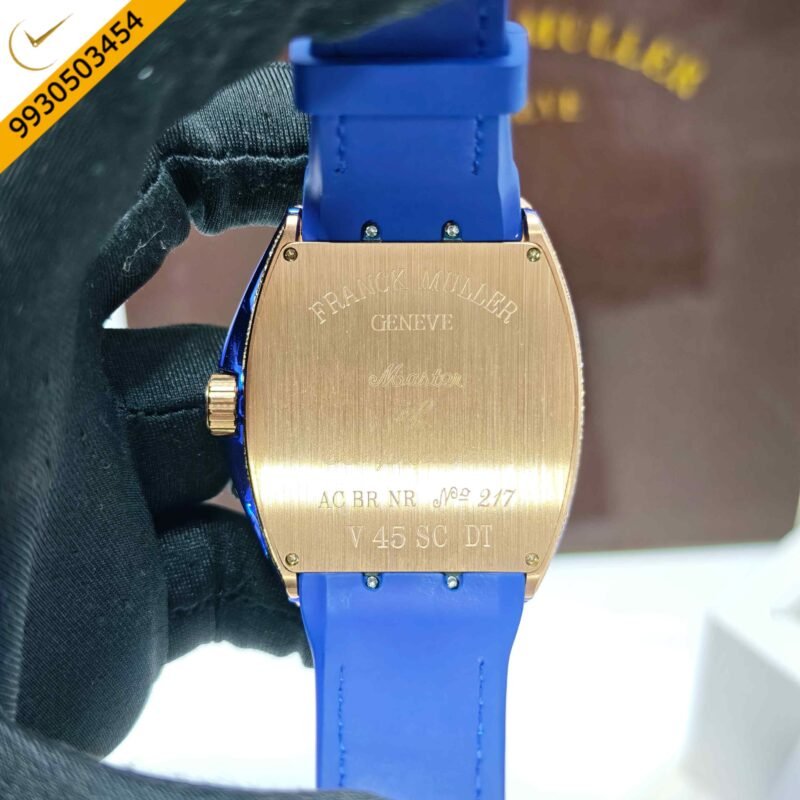 Franck Muller Vanguard Yachting Diamond Case Blue Dial Leather Strap Swiss Automatic Watch - Image 4