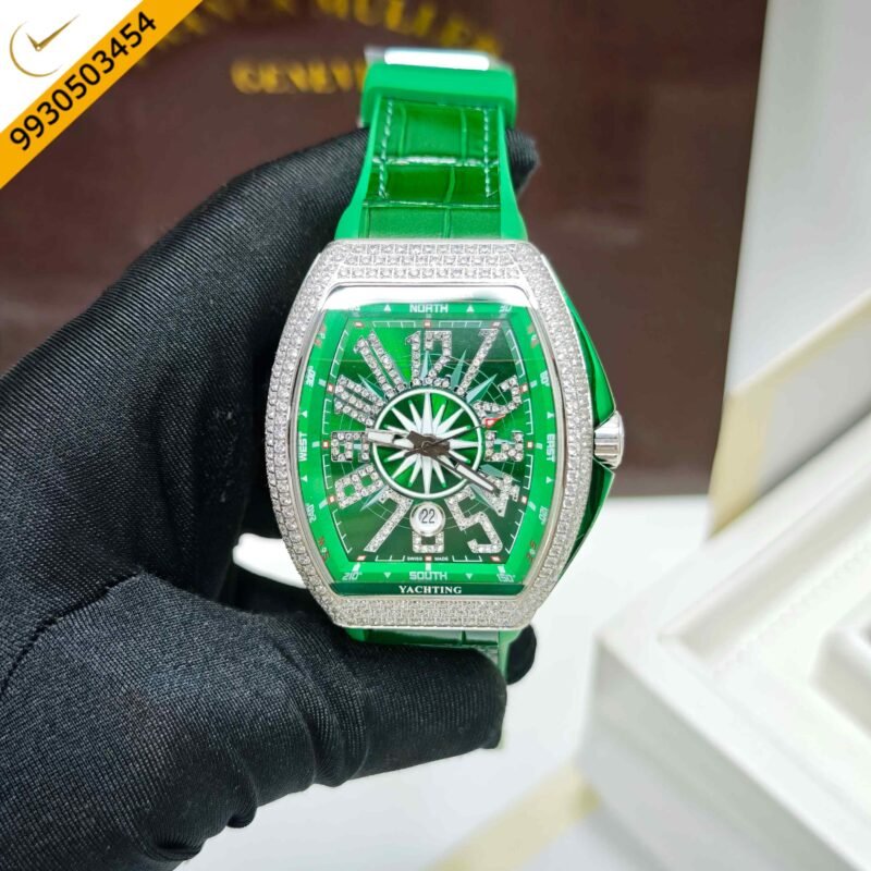 Franck Muller Vanguard Yachting Diamond Case Green Dial Swiss Automatic Watch