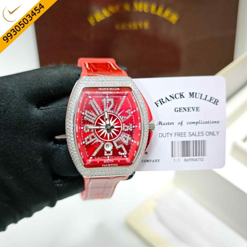 Franck Muller Vanguard Yachting Diamond Case Red Dial Swiss Automatic Watch - Image 5