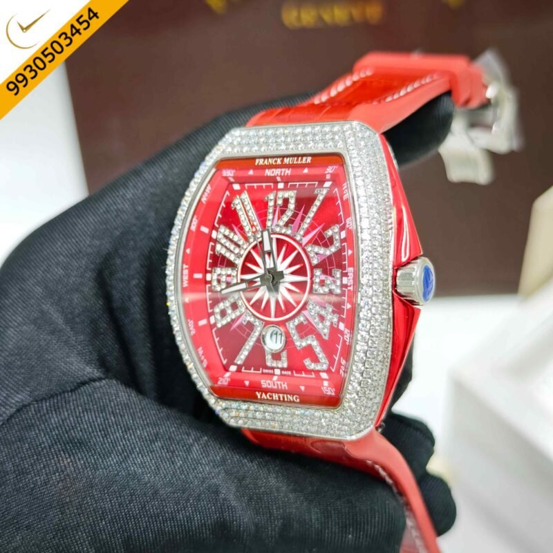 Franck Muller Vanguard Yachting Diamond Case Red Dial Swiss Automatic Watch - Image 2