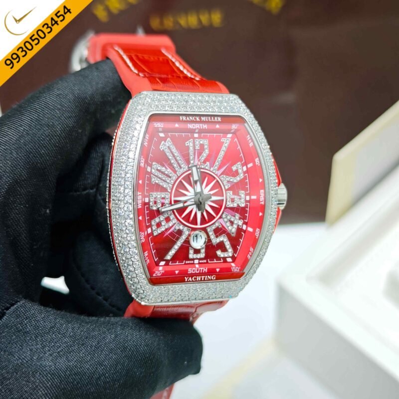 Franck Muller Vanguard Yachting Diamond Case Red Dial Swiss Automatic Watch - Image 3