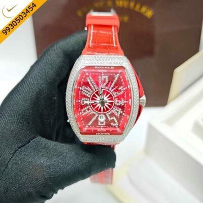 Franck Muller Vanguard Yachting Diamond Case Red Dial Swiss Automatic Watch