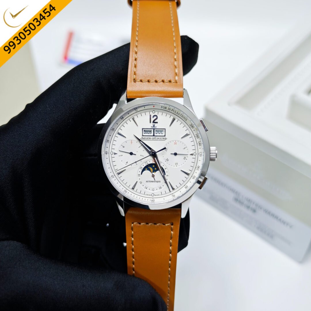 Jaeger-LeCoultre Master Control Chronograph Steel White Dial Brown Leather Strap Swiss Automatic Watch