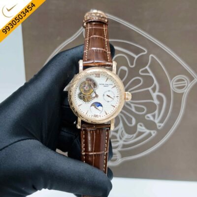 Patek Philippe Geneve Rose Gold White Dial Leather strap Swiss Automatic Watch