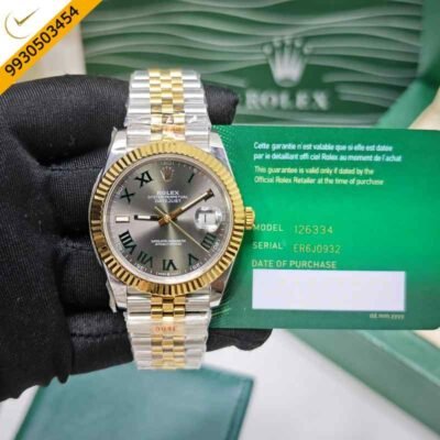 Rolex Date-just Golden Dual Tone Roman Marking Grey Dial Swiss ETA Automatic Watch