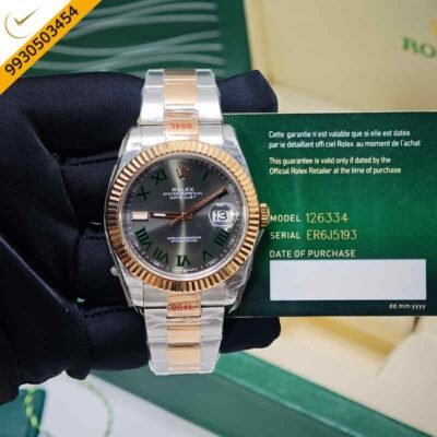 Rolex Date-just Rose Gold Dual Tone Roman Marking Grey Dial Swiss ETA Automatic Watch