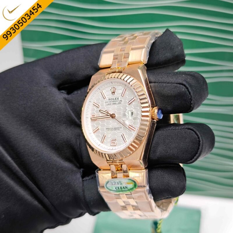 Rolex Oyster Perpetual Land-Dweller Full Rose Gold White Dial Swiss Automatic Watch - Image 2