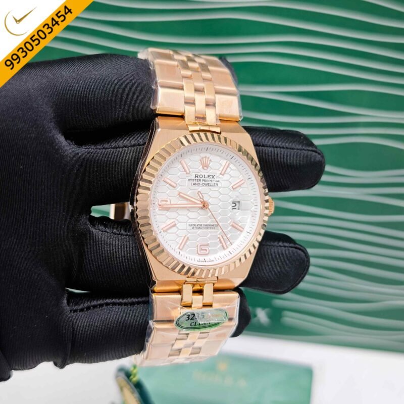 Rolex Oyster Perpetual Land-Dweller Full Rose Gold White Dial Swiss Automatic Watch - Image 3