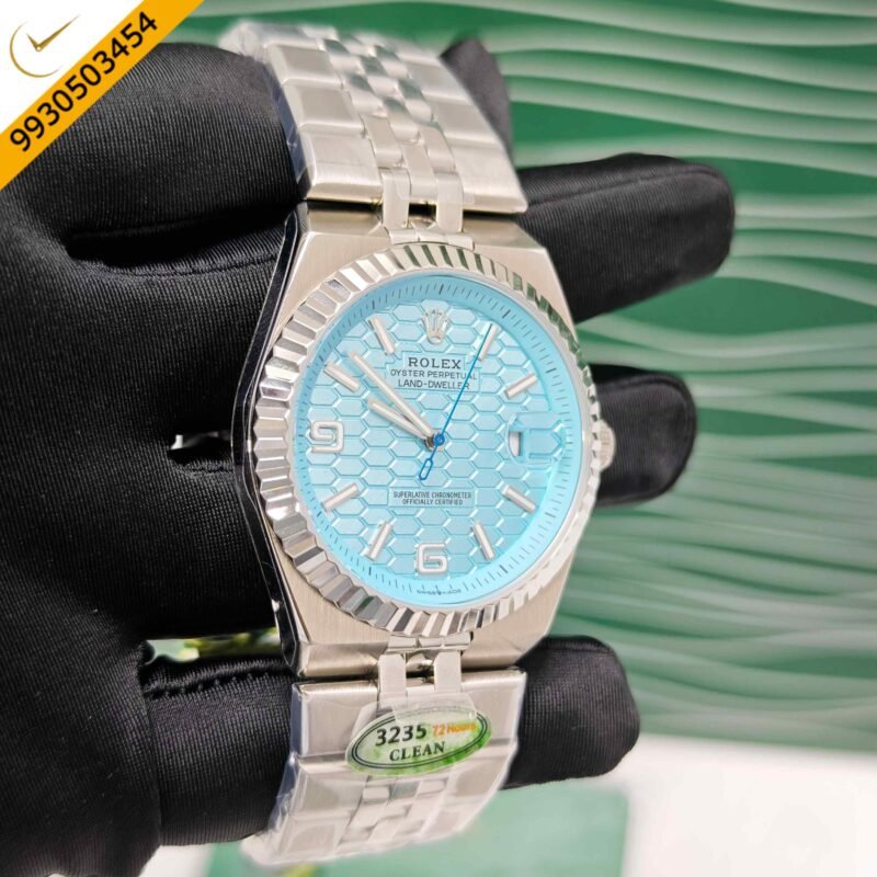 Rolex Oyster Perpetual Land-Dweller Full Silver Tiffeny Blue Dial Swiss Automatic Watch - Image 3