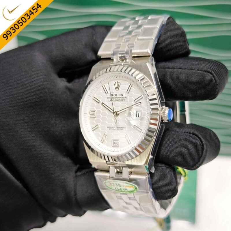 Rolex Oyster Perpetual Land-Dweller Full Silver White Dial Swiss Automatic Watch - Image 2