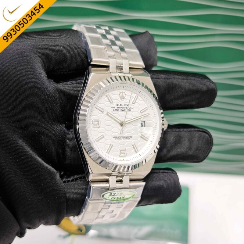 Rolex Oyster Perpetual Land-Dweller Full Silver White Dial Swiss Automatic Watch - Image 3