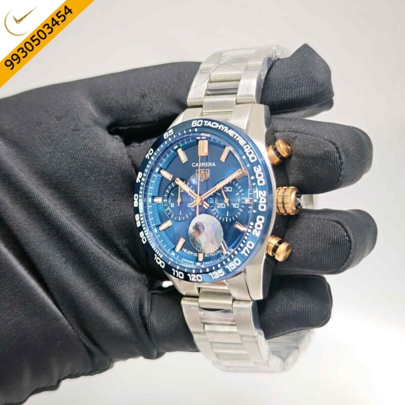 Tag Heuer Carrera Sport Steel Gold Button Chronograph Green Dial Swiss Watch - Image 2