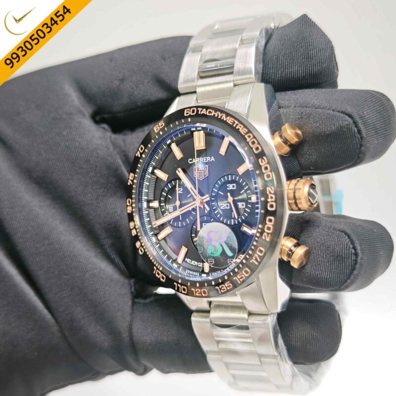 Tag Heuer Carrera Sport Steel Gold Case Chronograph Black Dial Swiss Watch - Image 2