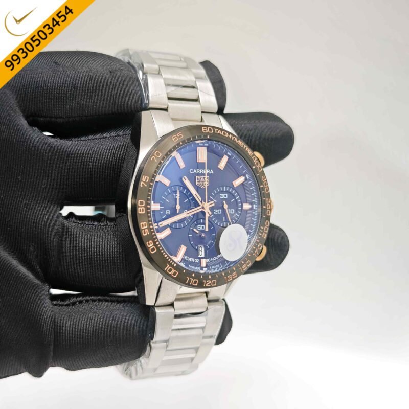 Tag Heuer Carrera Sport Steel Gold Case Chronograph Black Dial Swiss Watch - Image 3