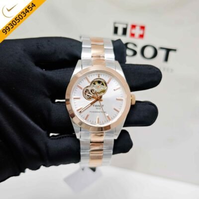 Tissot Gentleman Powermatic 80 Open Heart Rose Gold Dual Tone White Dial Swiss Automatic Watch