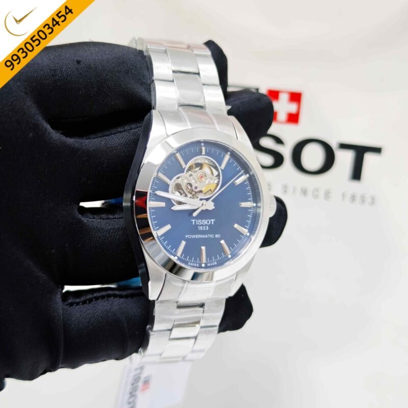 Tissot Gentleman Powermatic 80 Open Heart Steel Blue Dial Swiss Automatic Watch - Image 3