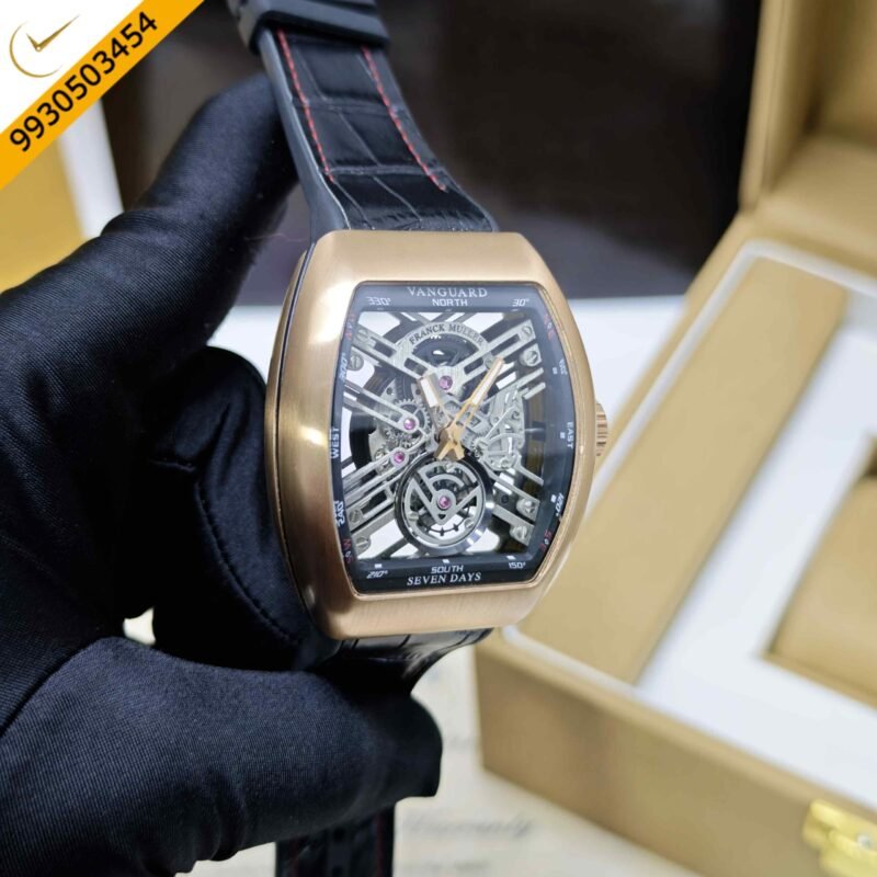 Franck Muller Vanguard Yachting Rose Gold Skeleton Dial Swiss Automatic Watch - Image 3