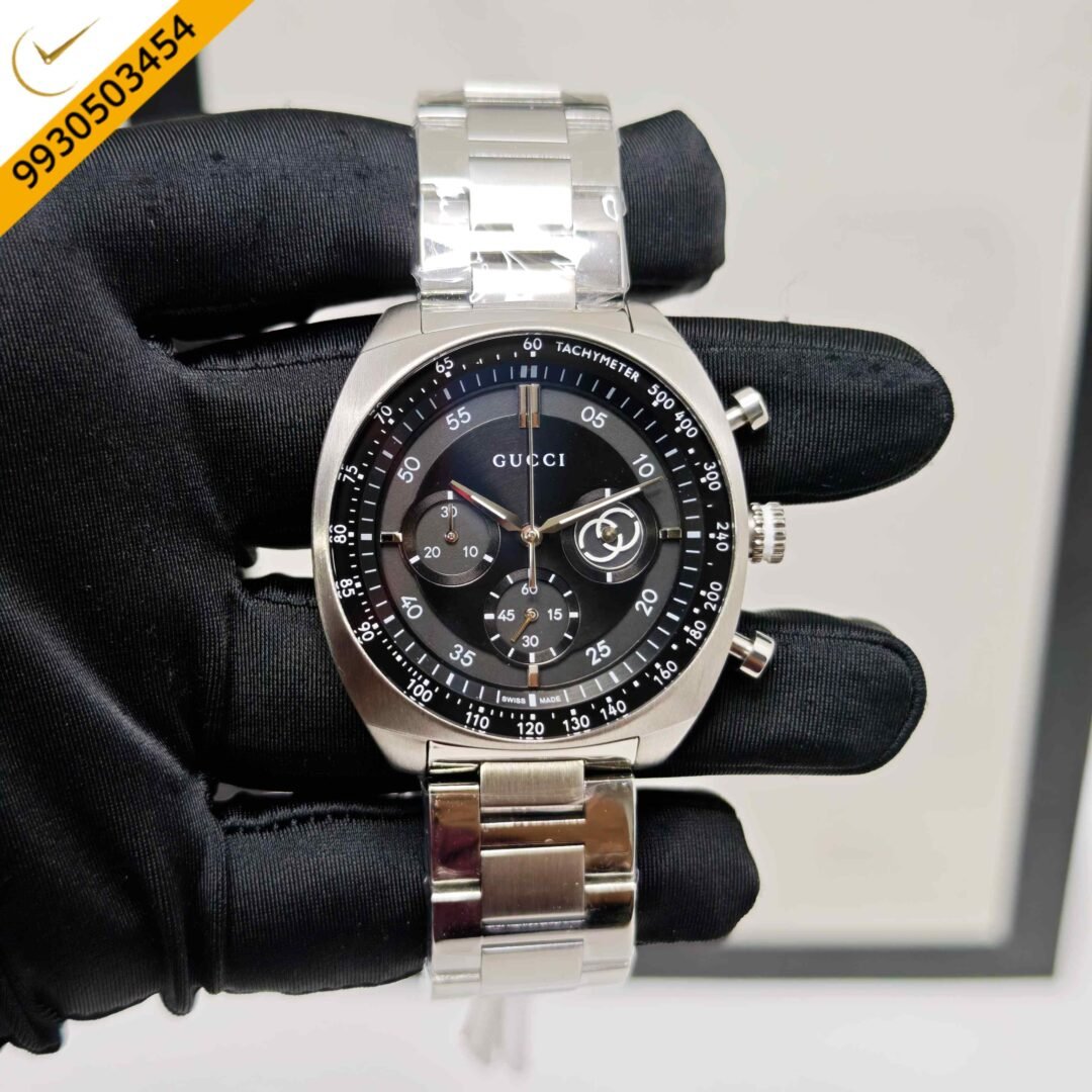 Gucci Interlocking Chronograph Steel Black Dial Swiss Watch