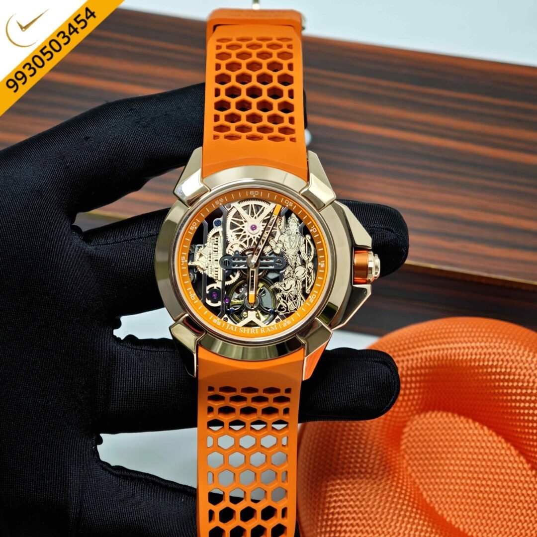 Jacob & Co Epic X Ram Janmabhoomi Titanium Edition Rose Gold Skeleton Dial Orange Rubber Strap Swiss Automatic Watch