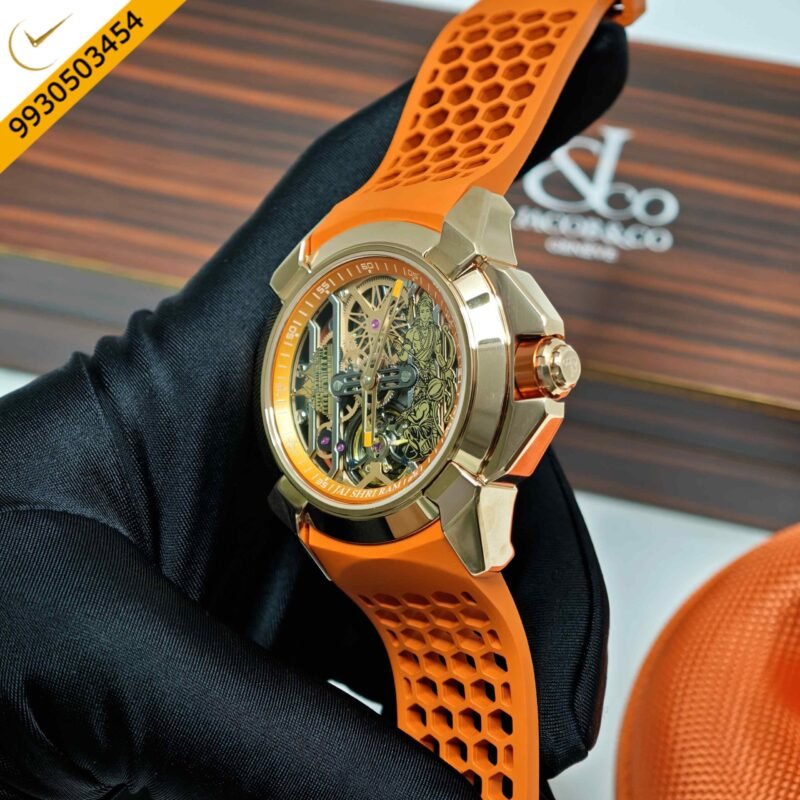 Jacob & Co Epic X Ram Janmabhoomi Titanium Edition Rose Gold Skeleton Dial Orange Rubber Strap Swiss Automatic Watch - Image 2