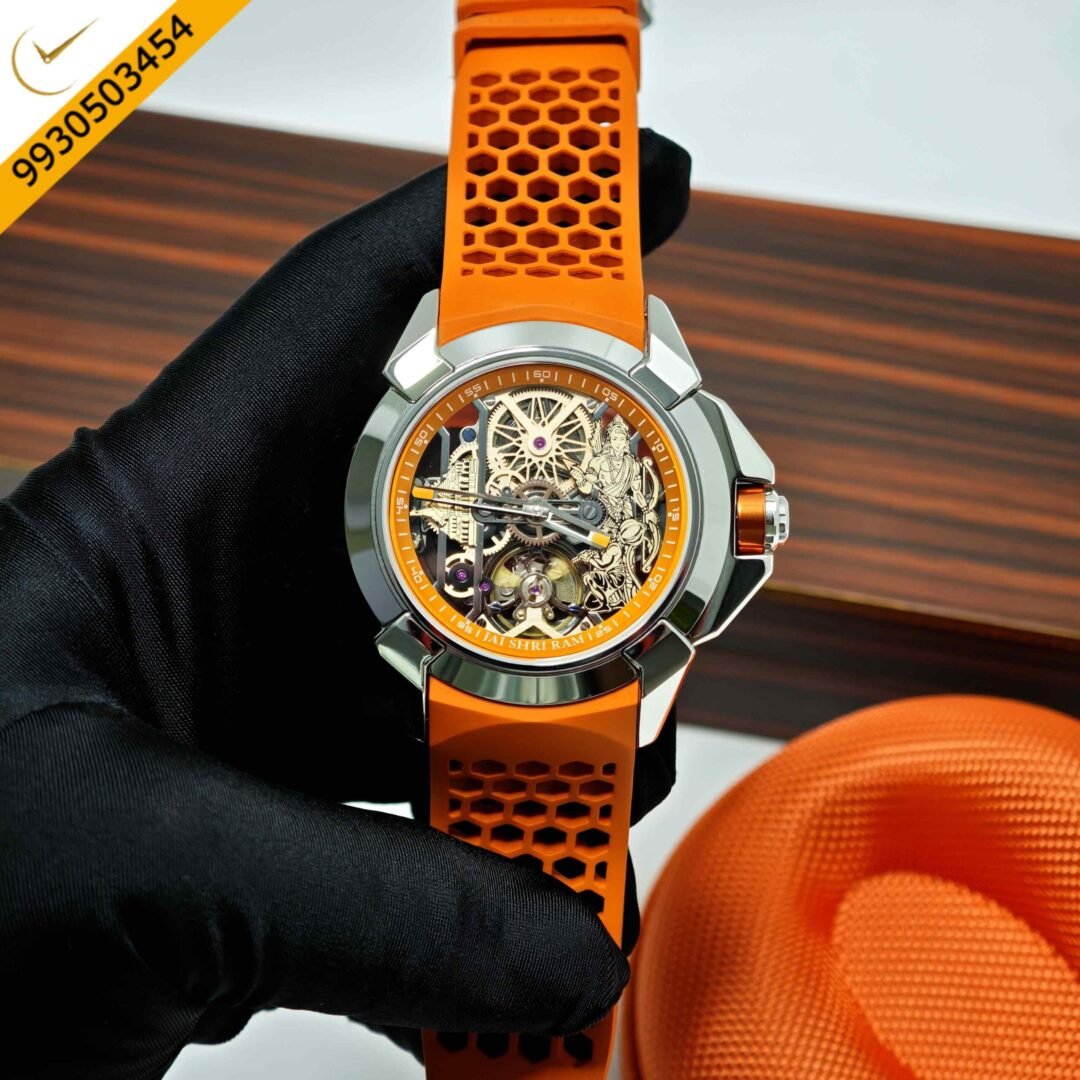 Jacob & Co Epic X Ram Janmabhoomi Titanium Edition Skeleton Dial Orange Rubber Strap Swiss Automatic Watch